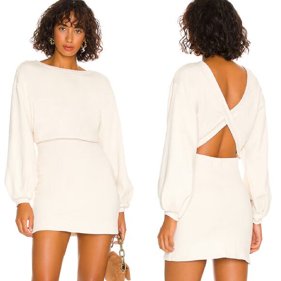 NWT LOVERS & FRIENDS Ada Cutout French Terrry Mini Dress Size Small Ivory - Picture 1 of 14